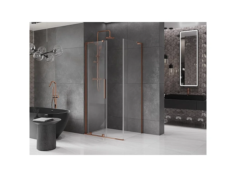 Mexen Velar L sliding shower enclosure 90 x 80 cm, transparent, rose gold - 871-090-080-03-60