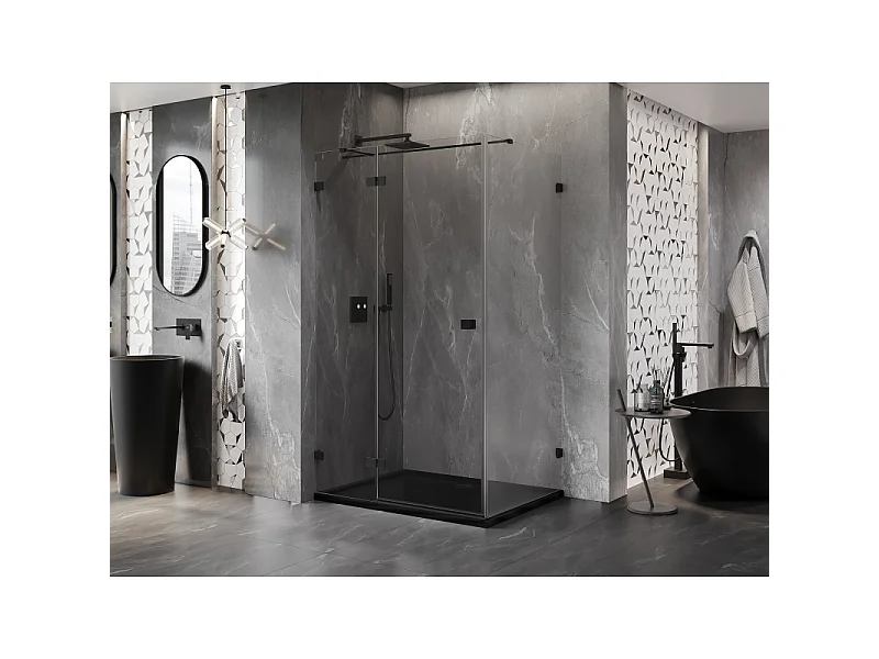 Mexen Lunar T Linker zwenkbare douchecabine 85 x 90 cm, transparant, zwart - 834T-085-090-70-00-L