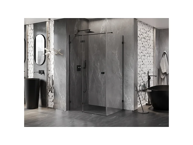 Mexen Lunar T Linker zwenkbare douchecabine 85 x 90 cm, transparant, zwart - 834T-085-090-70-00-L