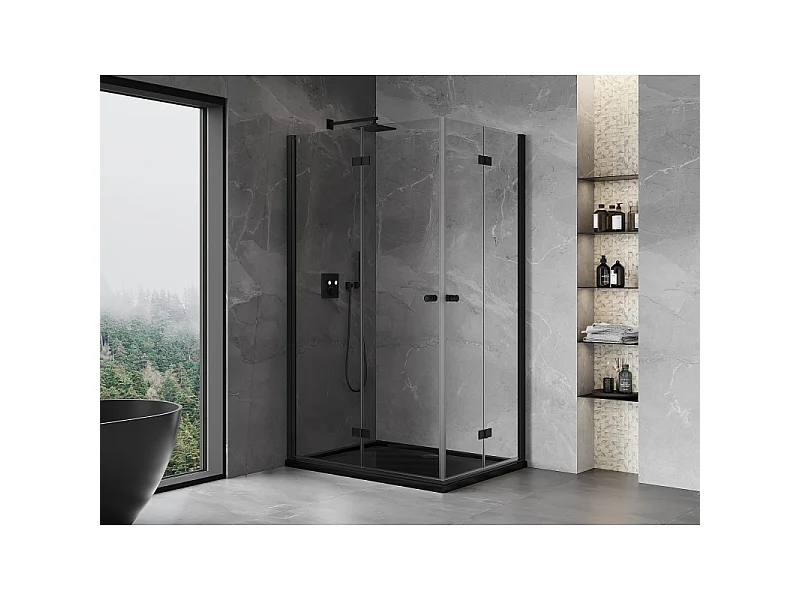 Mexen Mist-F Duo cabine de douche pliante gauche 85 x 75 cm, transparent, noire - 8A6-085L-075P-70-00