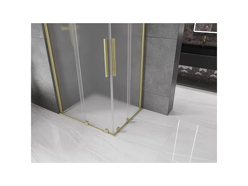 Mexen Velar Duo cabine de douche coulissante 90 x 80 cm, givrée, dorée brossée - 871-090-080-32-55