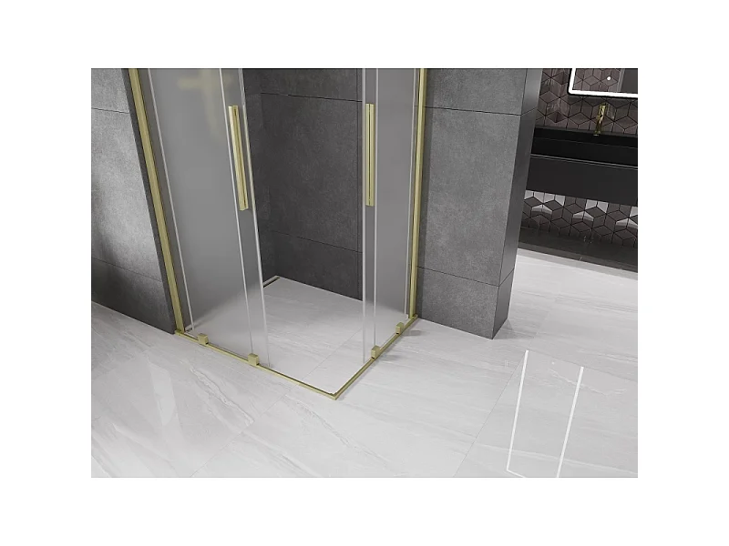 Mexen Velar Duo cabine de douche coulissante 90 x 80 cm, givrée, dorée brossée - 871-090-080-32-55
