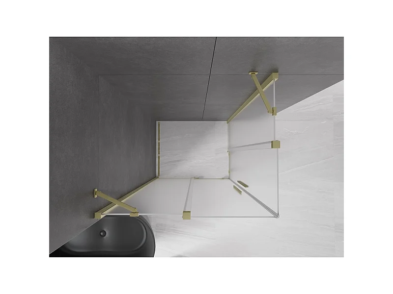 Mexen Velar Duo cabine de douche coulissante 90 x 80 cm, givrée, dorée brossée - 871-090-080-32-55
