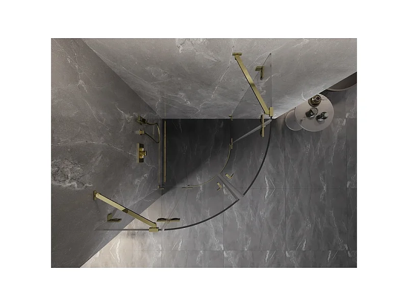 Mexen Lunar halvcirkelformet brusekabine, svingbar 100 x 100 cm, transparent, guld - 833-100L-100P-50-00