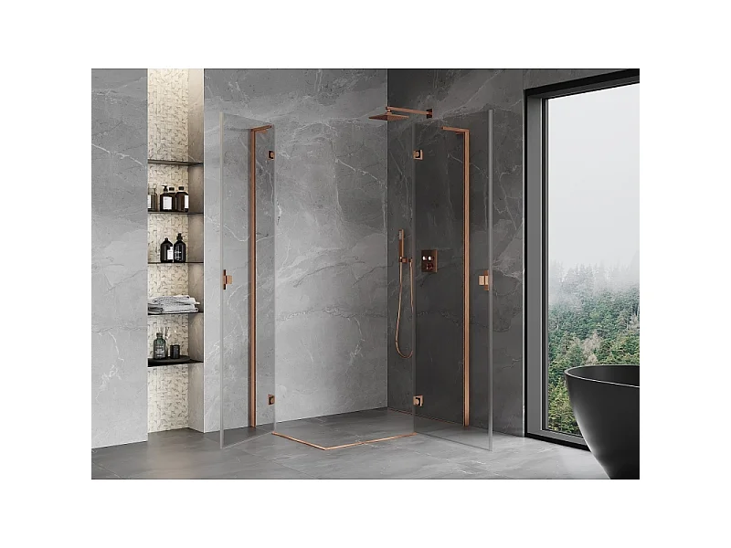 Mexen Mist-H L Duo pivot shower enclosure 80 x 95 cm, transparent, brushed copper - 8A5L-080L-095P-65-00
