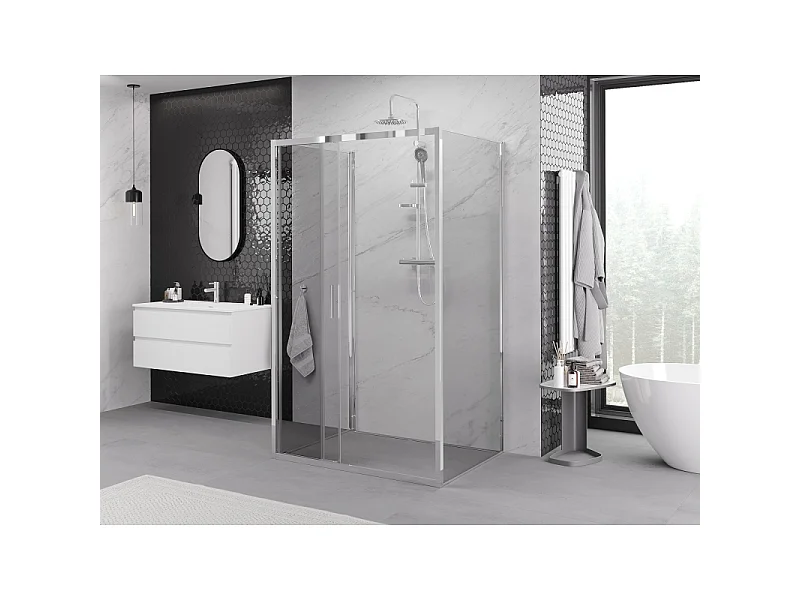 Mexen Exo-3S 3-sidet skydedør brusekabine 90 x 80 cm, transparent, krom - 8153-090-080-01-00-3S