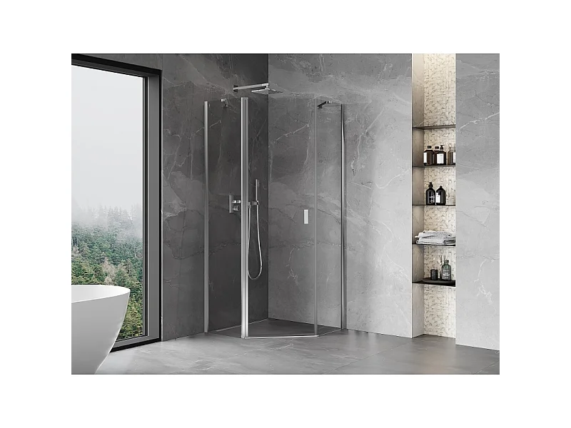 Mexen Mist Pentagonal Pivot Shower Enclosure 80 x 80 cm, Transparent, Chrome - 8A8-080-080-01-00