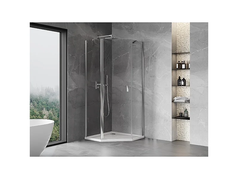 Mexen Mist Pentagonal Pivot Shower Enclosure 80 x 80 cm, Transparent, Chrome - 8A8-080-080-01-00
