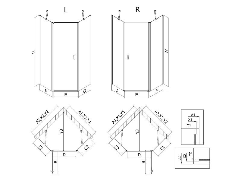 Mexen Mist Pentagonal Pivot Shower Enclosure 80 x 80 cm, Transparent, Chrome - 8A8-080-080-01-00