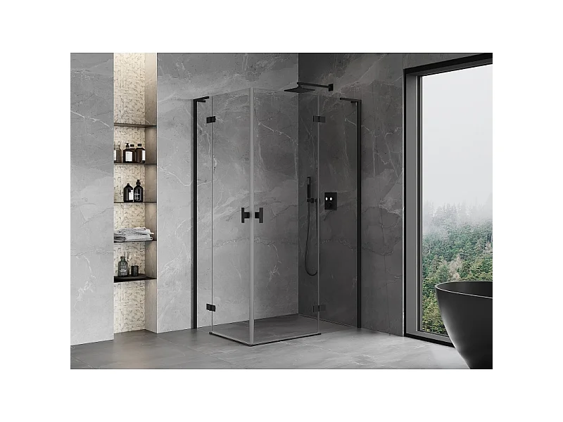 Mexen Mist-H L Duo pršna kabina, desno odpiranje 75 x 95 cm, prozorna, črna - 8A5L-075L-095P-70-00