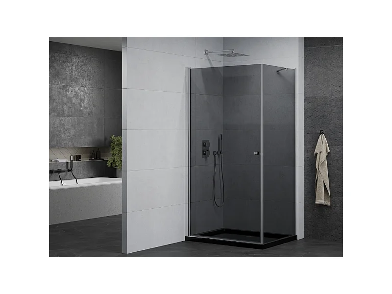 Mexen Pretoria nihajna prha 80 x 70 cm, grafit, krom + pršno dno Flat, črna - 852-080-070-01-40-4070
