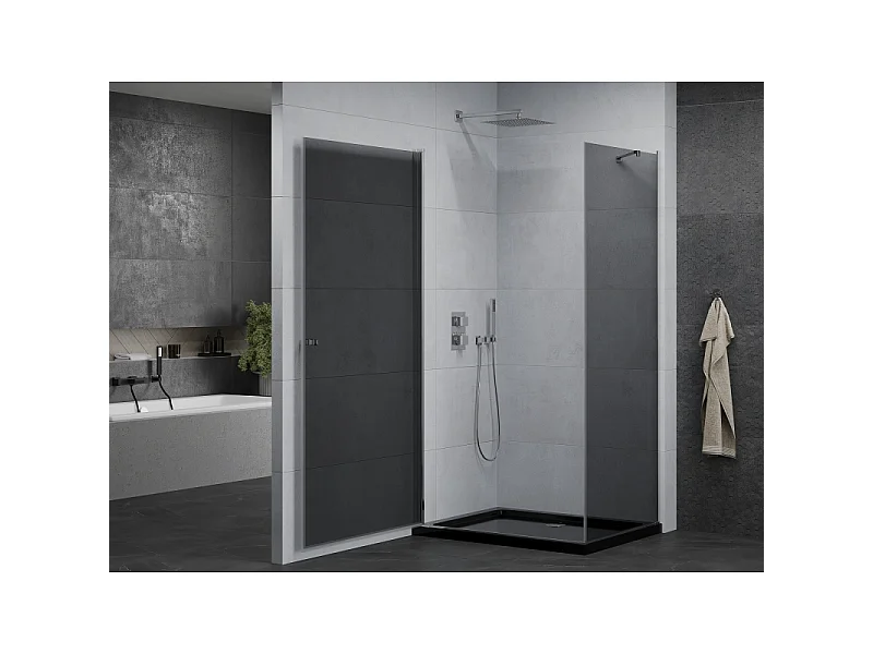Mexen Pretoria nihajna prha 80 x 70 cm, grafit, krom + pršno dno Flat, črna - 852-080-070-01-40-4070