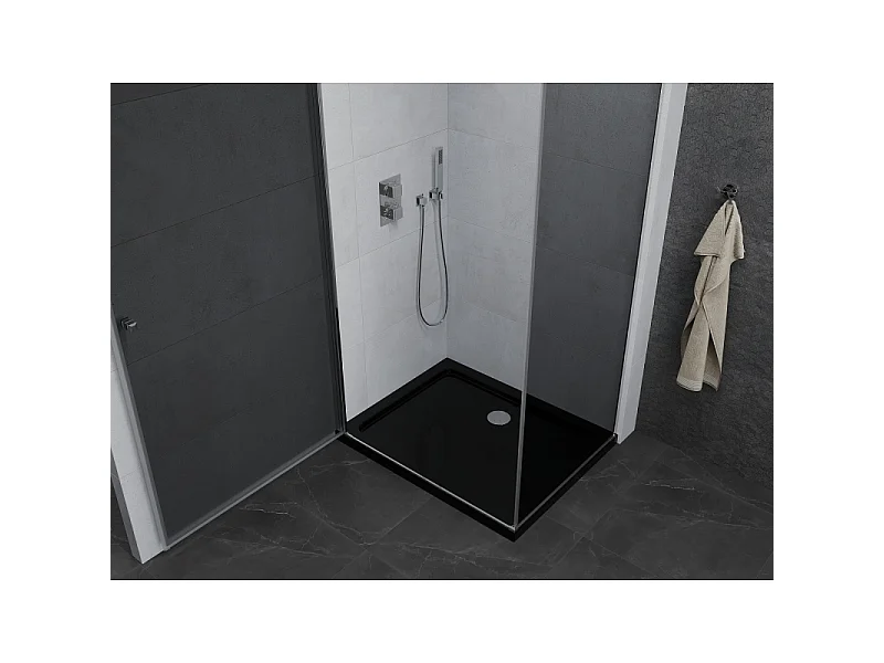 Mexen Pretoria nihajna prha 80 x 70 cm, grafit, krom + pršno dno Flat, črna - 852-080-070-01-40-4070
