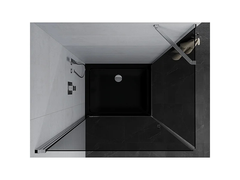 Mexen Pretoria nihajna prha 80 x 70 cm, grafit, krom + pršno dno Flat, črna - 852-080-070-01-40-4070