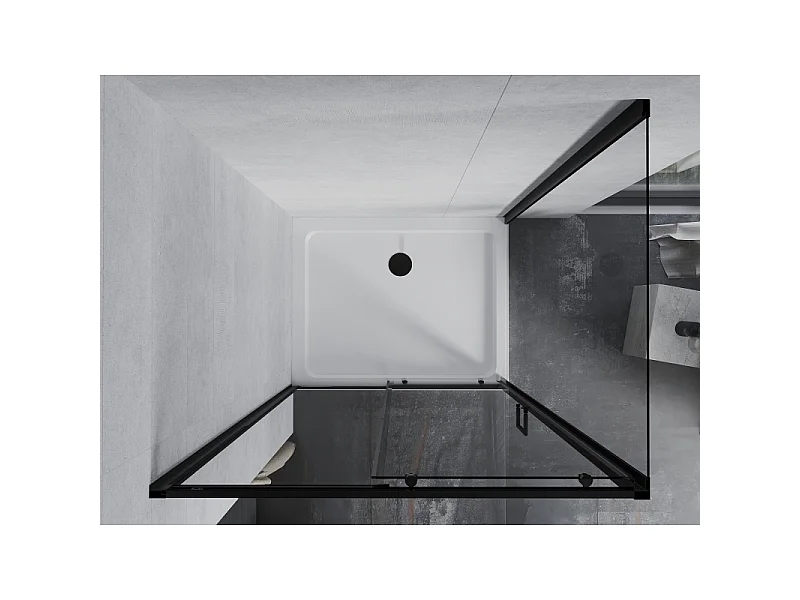 Mexen Apia schuifbare douchecabine 90 x 70 cm, transparant, zwart + Flat douchebak, wit - 840-090-070-70-00-4010B