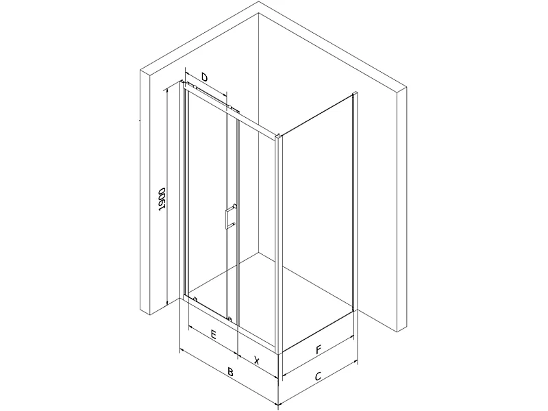 Mexen Apia schuifbare douchecabine 90 x 70 cm, transparant, zwart + Flat douchebak, wit - 840-090-070-70-00-4010B