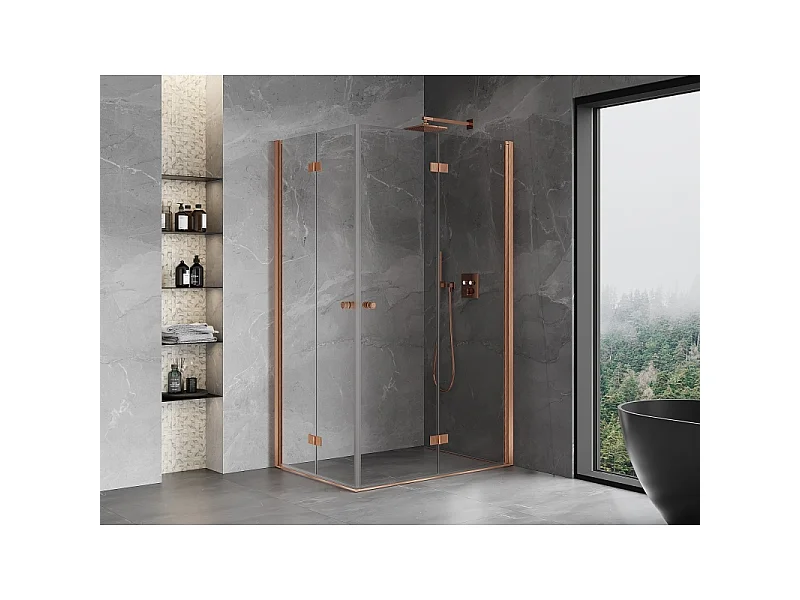 Mexen Mist-F Duo cabine de douche pliante droite 85 x 100 cm, transparent, cuivre brossé - 8A6-085L-100P-65-00