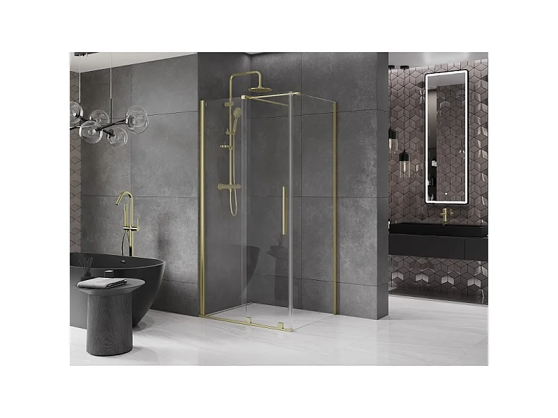 Mexen Velar cabine de douche coulissante 110 x 80 cm, transparent, or brossé - 871-110-080-01-55