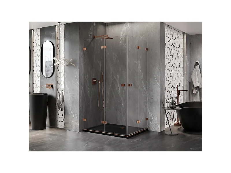 Mexen Lunar-F Duo sammenklappelig brusekabine 95 x 85 cm, transparent, rosaguld - 836-095L-085P-60-00