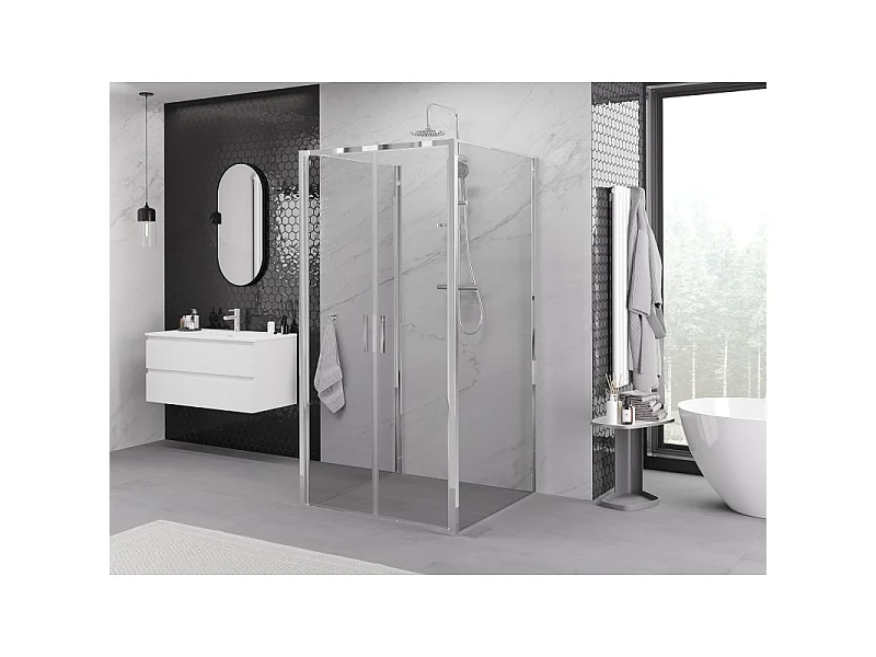 Mexen Exo-3S tuš kabina s 3 stenami, nihajna 100 x 100 cm, prosojna, krom - 814-100-100-01-00-3S
