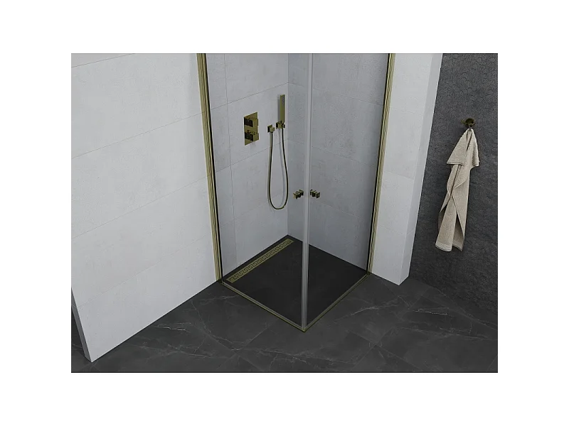 Mexen Pretoria Duo svingbar brusekabine 80 x 80 cm, transparent, guld - 852-080-080-50-00-02