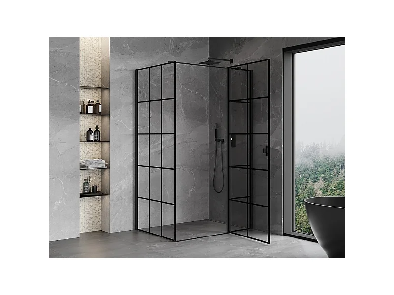 Mexen Mist T cabine de douche battante droite 100 x 95 cm, grille noire, noir - 8A4T-100-095-70-77-P