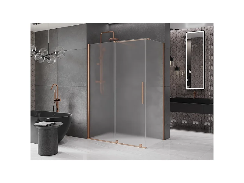 Mexen Velar sliding shower enclosure 160 x 75 cm, frost, brushed copper - 871-160-075-31-65