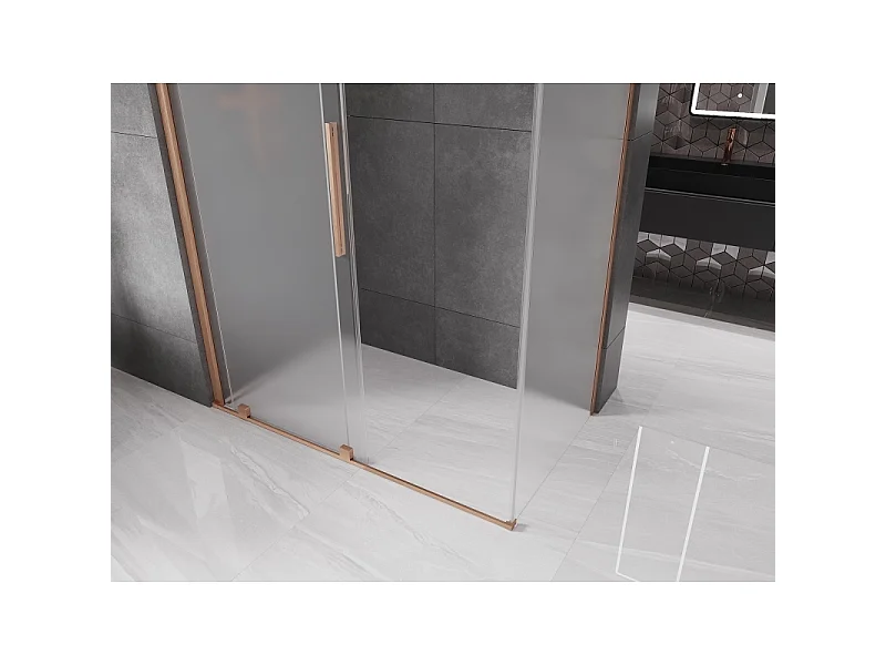 Mexen Velar sliding shower enclosure 160 x 75 cm, frost, brushed copper - 871-160-075-31-65