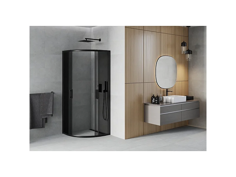 Mexen Rio halfronde douchecabine 70 x 70 cm, grafiet, zwart - 863-070-070-70-40