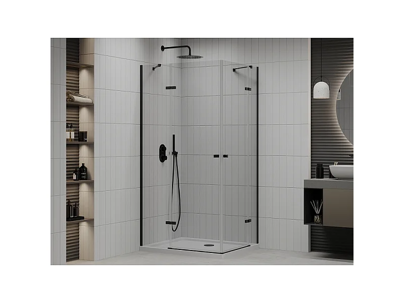 Mexen Roma Duo douchecabine draaideur 100 x 90 cm, transparant, zwart + Flat douchebak - 854-100-090-70-02-4010B