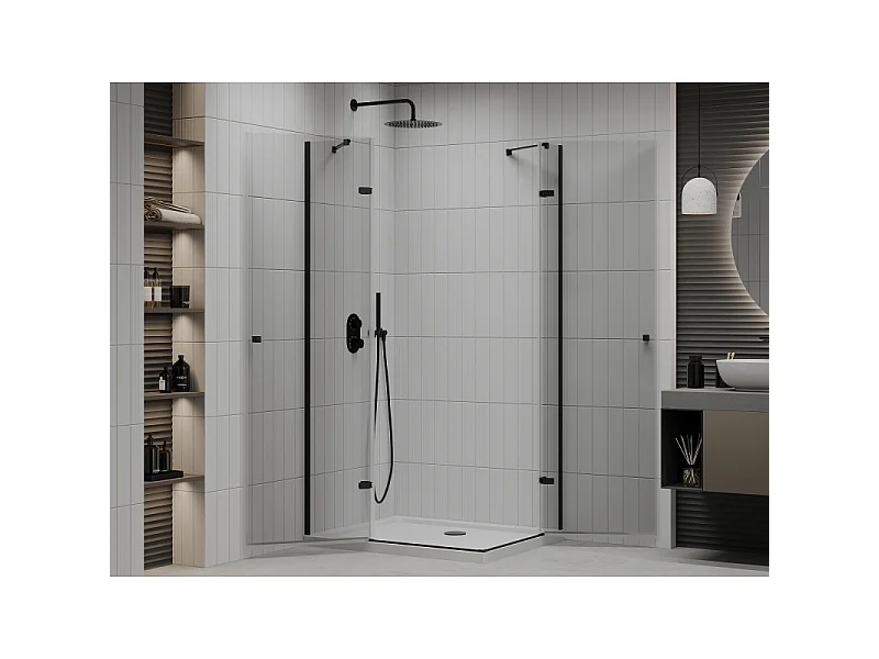 Mexen Roma Duo douchecabine draaideur 100 x 90 cm, transparant, zwart + Flat douchebak - 854-100-090-70-02-4010B