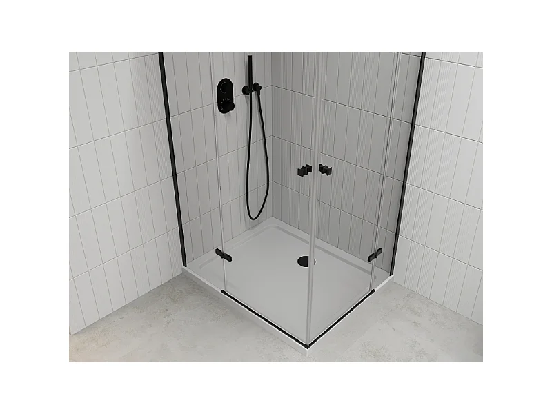 Mexen Roma Duo douchecabine draaideur 100 x 90 cm, transparant, zwart + Flat douchebak - 854-100-090-70-02-4010B
