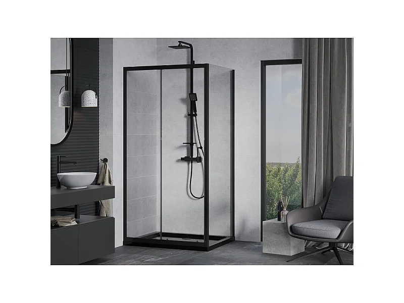 Mexen Apia 130 x 90 cm schuifdouchecabine, transparant, zwart + Flat douchebak, zwart - 840-130-090-70-00-4070B