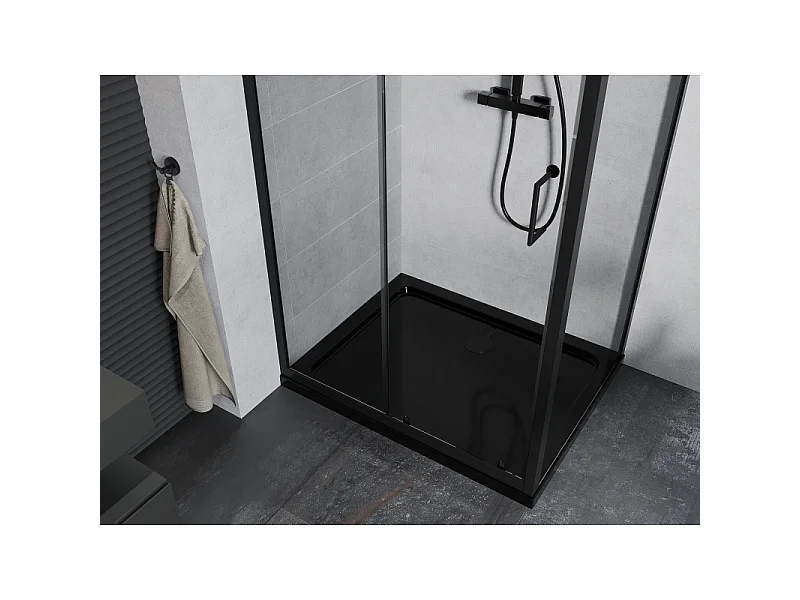 Mexen Apia 130 x 90 cm schuifdouchecabine, transparant, zwart + Flat douchebak, zwart - 840-130-090-70-00-4070B