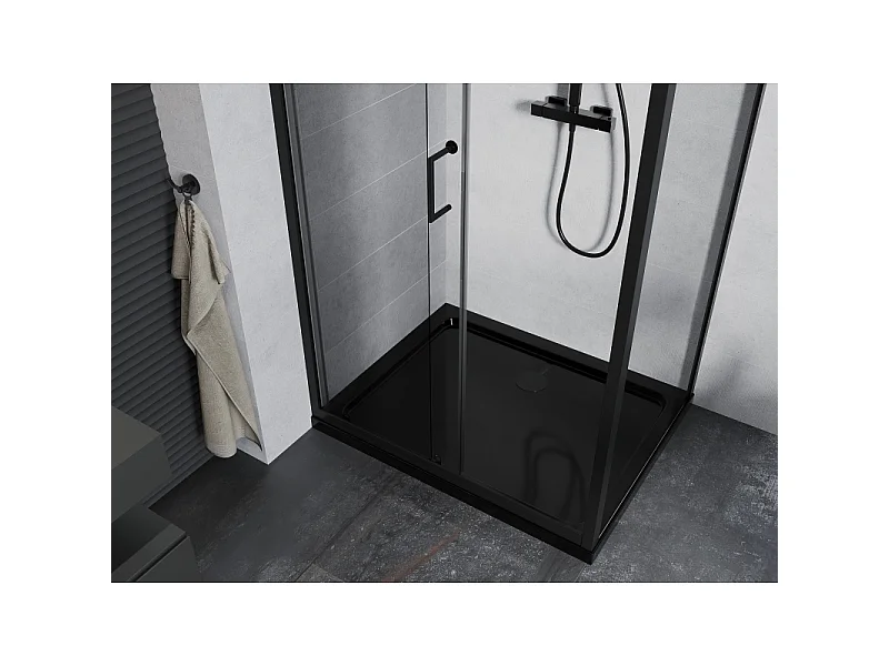 Mexen Apia 130 x 90 cm schuifdouchecabine, transparant, zwart + Flat douchebak, zwart - 840-130-090-70-00-4070B