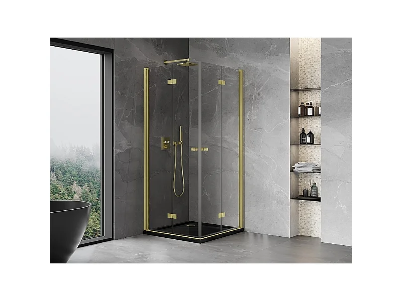 Mexen Mist-F Duo foldbar brusekabine 80 x 80 cm, transparent, børstet guld - 8A6-080L-080P-55-00