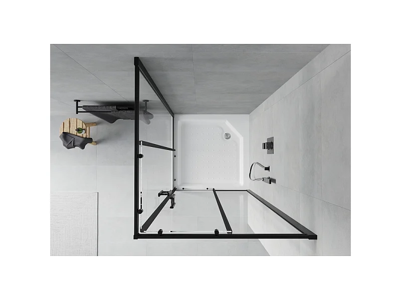 Mexen Rio vierkante douchecabine 90 x 90 cm, transparant, zwart + douchebak, wit - 860-090-090-70-00-4510