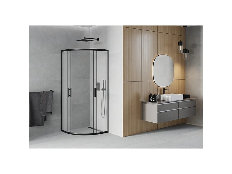 Mexen Rio halfronde douchecabine 90 x 90 cm, matglas, zwart - 863-090-090-70-30