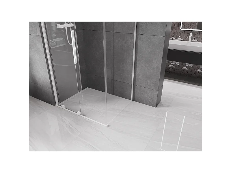 Mexen Velar drsna tuš kabina 150 x 100 cm, prozorna, bela - 871-150-100-01-20