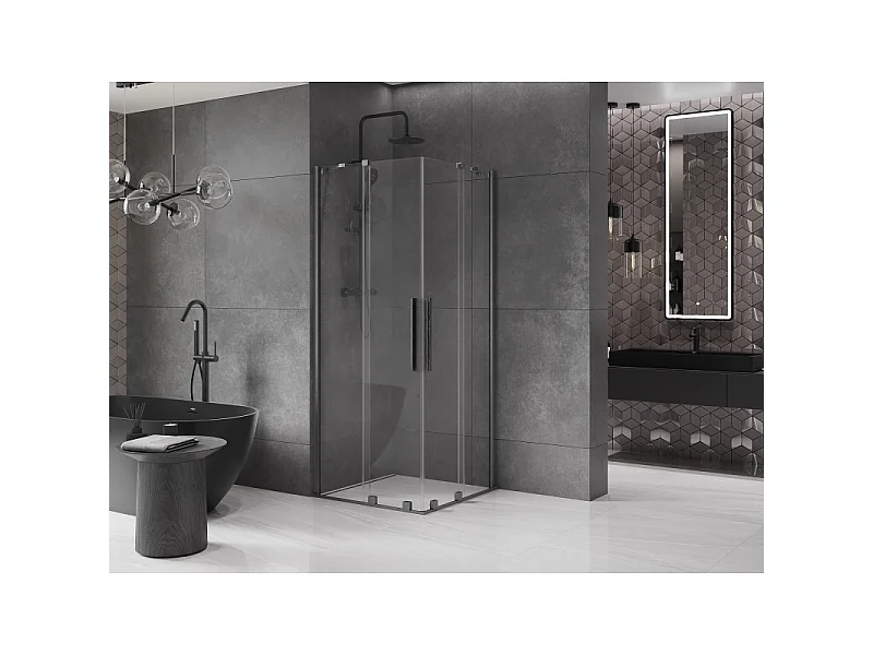 Mexen Velar Duo schuifbare douchecabine 80 x 80 cm, transparant, geborsteld gun grijs - 871-080-080-02-66