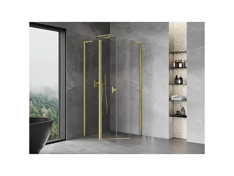 Mexen Mist L femkantet brusekabine 90 x 90 cm, transparent, børstet guld - 8A8L-090-090-55-00