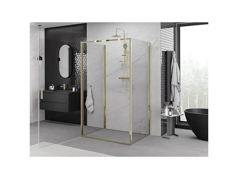Mexen Exo-3S duschkabine 3-seitig schwingtür 95 x 90 cm, transparent, gold - 817-095-090-50-00-3S