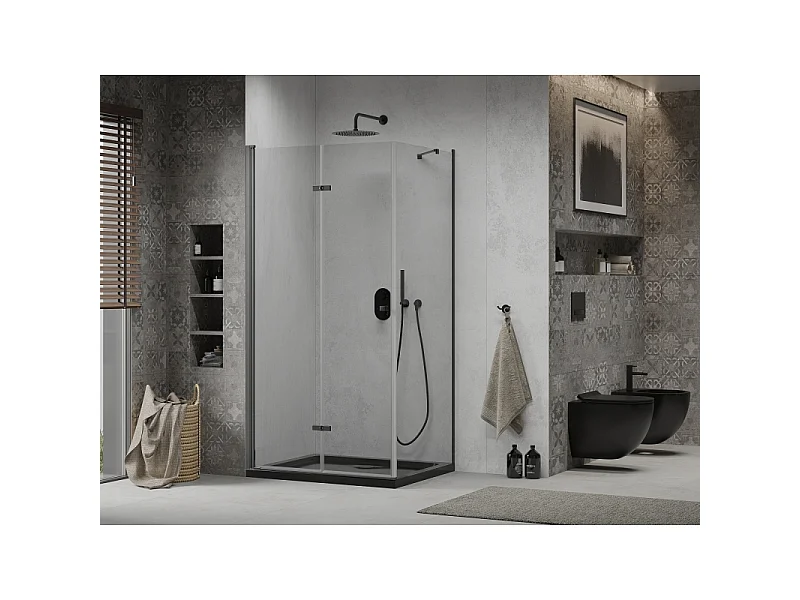 Mexen Lima opvouwbare douchecabine 100 x 90 cm, transparant, zwart + Flat douchebak, zwart - 856-100-090-70-00-4070B