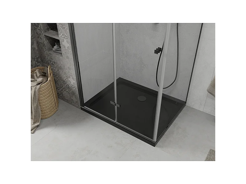 Mexen Lima opvouwbare douchecabine 100 x 90 cm, transparant, zwart + Flat douchebak, zwart - 856-100-090-70-00-4070B