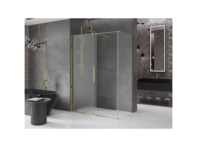 Mexen Velar schuifdouchecabine 140 x 85 cm, matglas, goud - 871-140-085-31-50