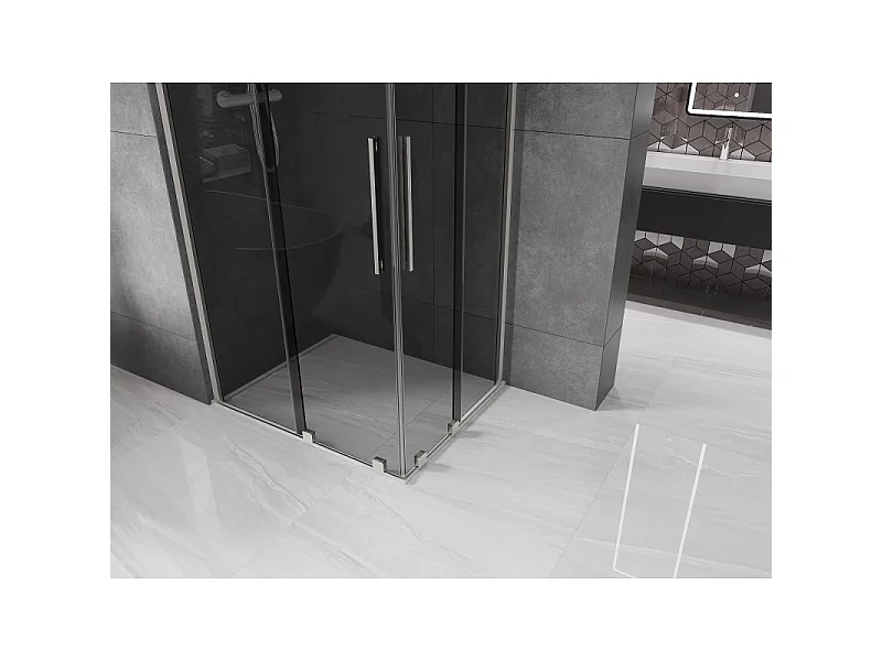 Mexen Velar Duo Schiebeduschkabine 90 x 80 cm, Graphit, gebürsteter Nickel - 871-090-080-42-97