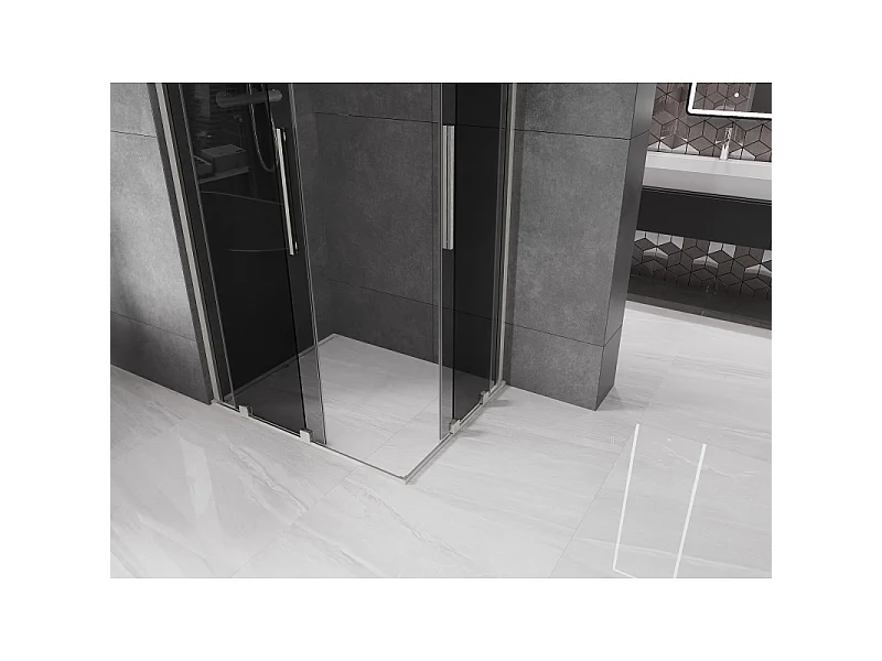 Mexen Velar Duo Schiebeduschkabine 90 x 80 cm, Graphit, gebürsteter Nickel - 871-090-080-42-97