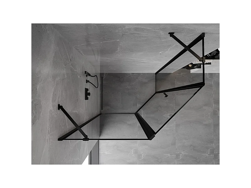 Mexen Mist asymmetrical left hinged pentagonal shower enclosure 90 x 80 cm, black frame, black - 8A8-090-080-70-70-L