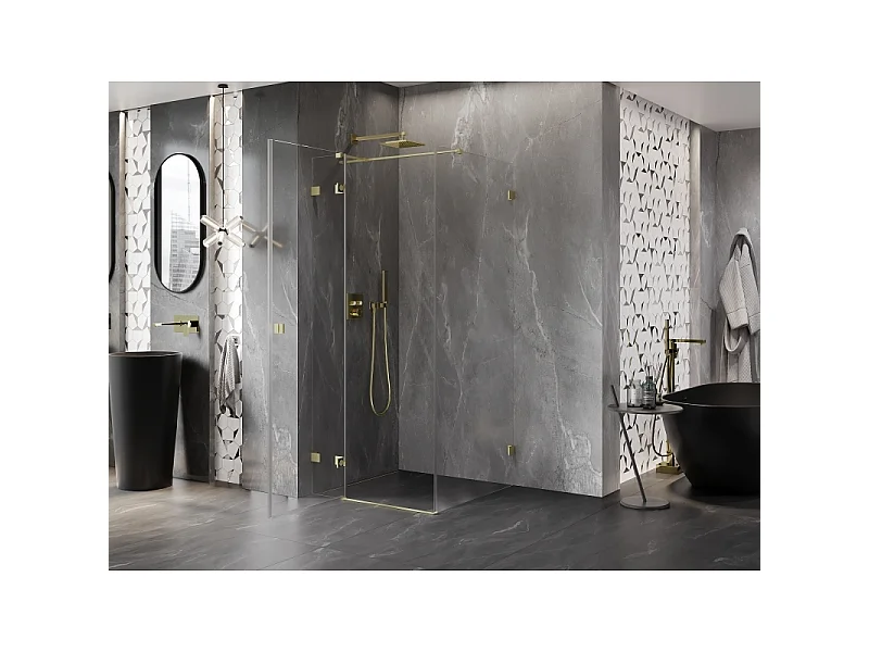 Mexen Lunar T Duschkabine schwenkbar links 120 x 120 cm, transparent, gebürstetes Gold - 834T-120-120-55-00-L