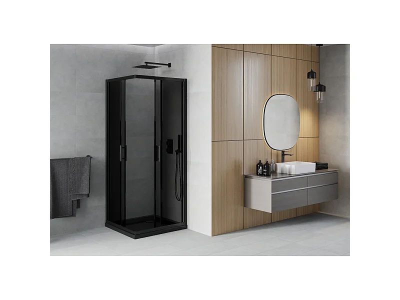 Mexen Rio kabina prysznicowa kwadratowa 90 x 90 cm, grafit, czarna + brodzik Flat, czarny - 860-090-090-70-40-4070B